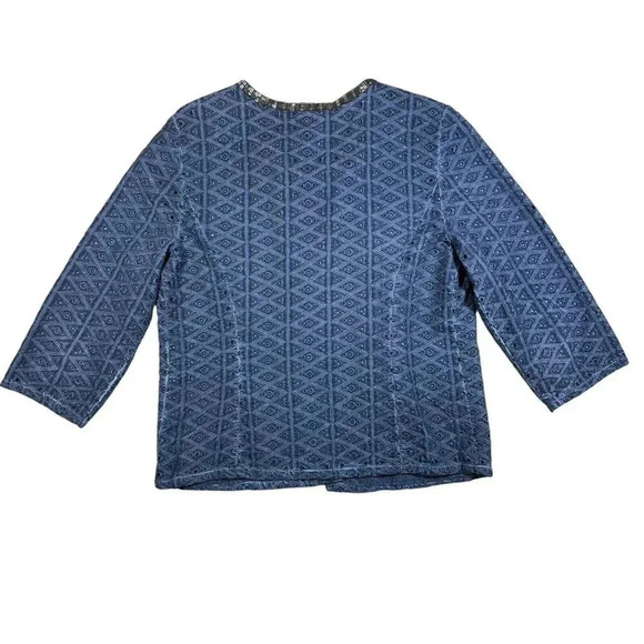 Chicos Blue Studded Beaded Embroidered Eyelet Cardigan Jacket Size 1 US Medium - Picture 7 of 8